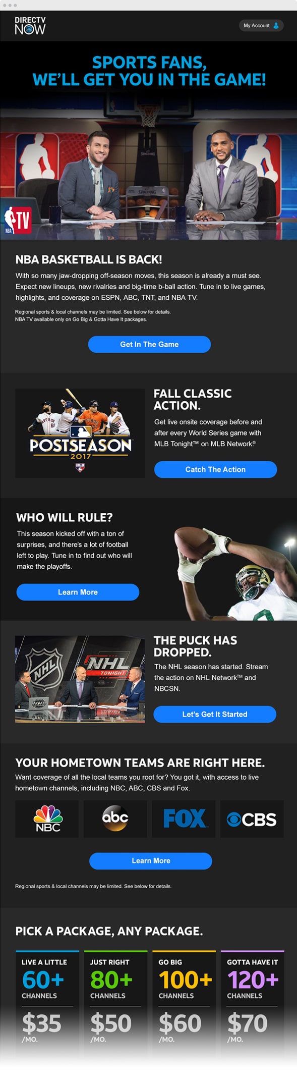 DIRECTV Now / AT&T Engagement Email For Sports Fans